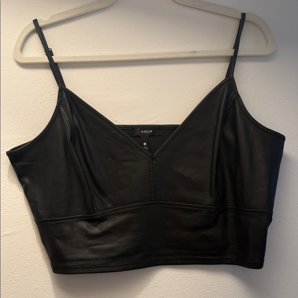 Aqua Black Faux Leather Crop Cami Top